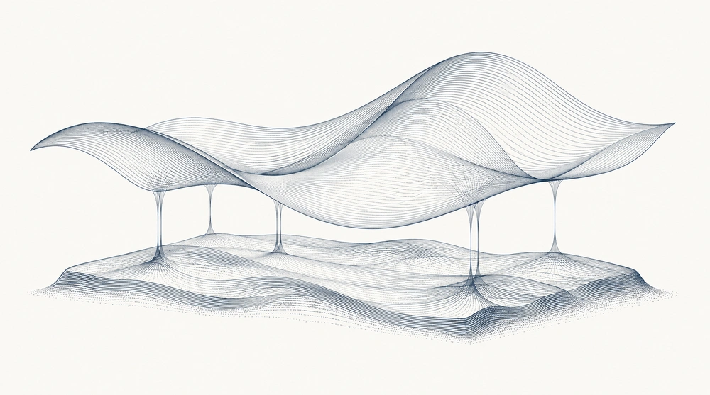A finely engraved flowing software surface woven into a delicate hardware substrate
